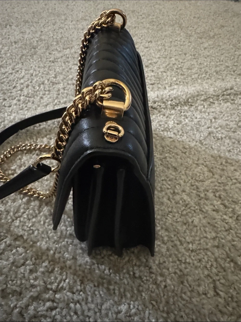 Coach Black Quilted Leather Crossbody with Gold Chain